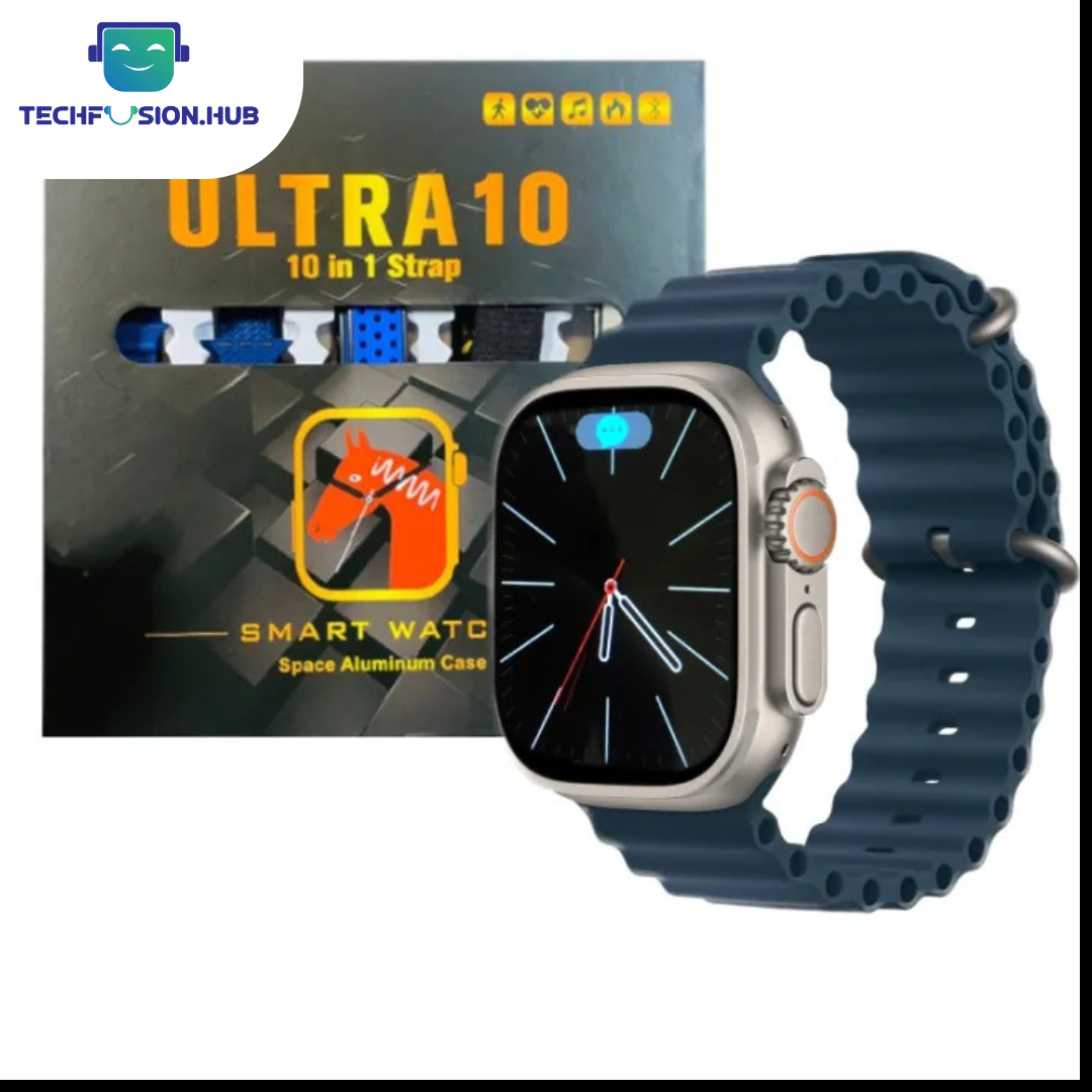 TechFusion.Hub"Ultra 10 Smart Watch with 10 Interchangeable Straps – 2.1" HD Display, Bluetooth Calling, Fitness & Health Tracker