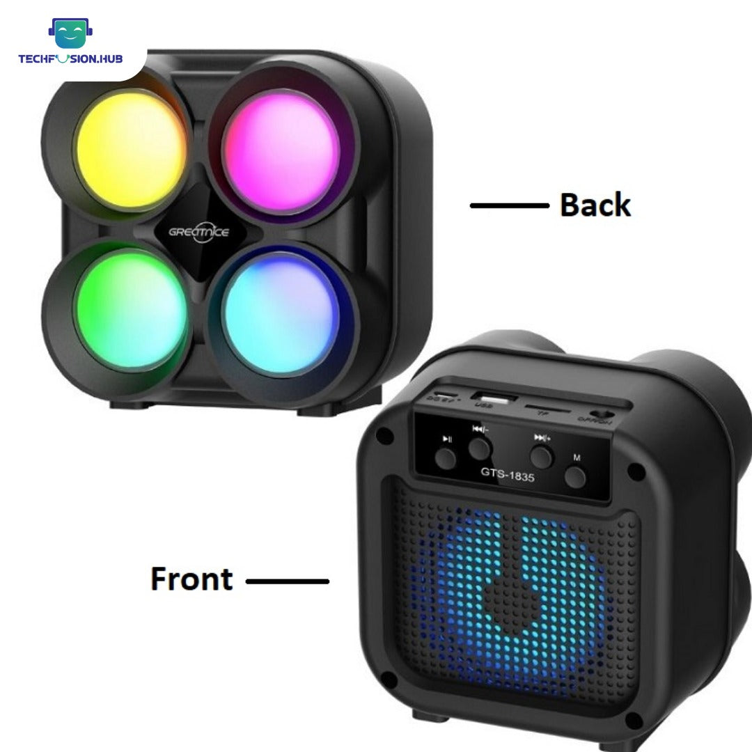 TechFusion.Hub"GTS-1835 5w Sound Bt Speaker Mini Plastic 3 Inch Led Flashlight Usb Wireless Solar Speaker