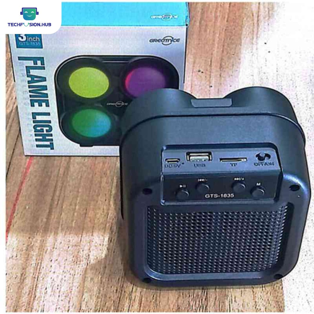 TechFusion.Hub"GTS-1835 5w Sound Bt Speaker Mini Plastic 3 Inch Led Flashlight Usb Wireless Solar Speaker