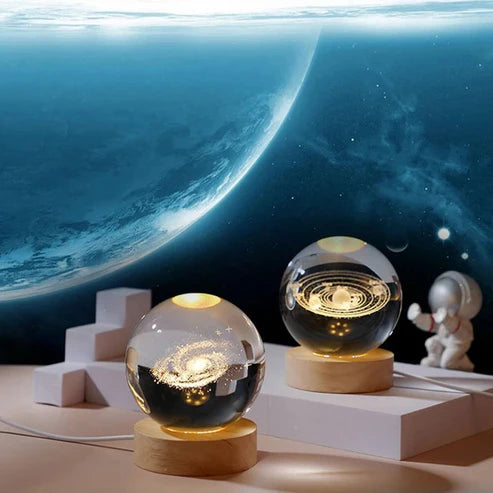 TechFusion.Hub" 3D Crystal Galaxy Ball Night Lamp with Wooden Base