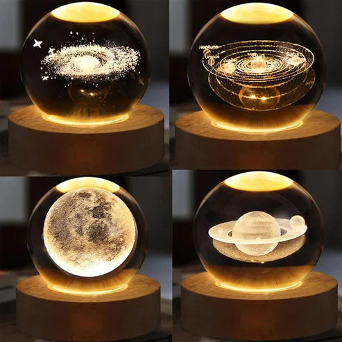 TechFusion.Hub" 3D Crystal Galaxy Ball Night Lamp with Wooden Base