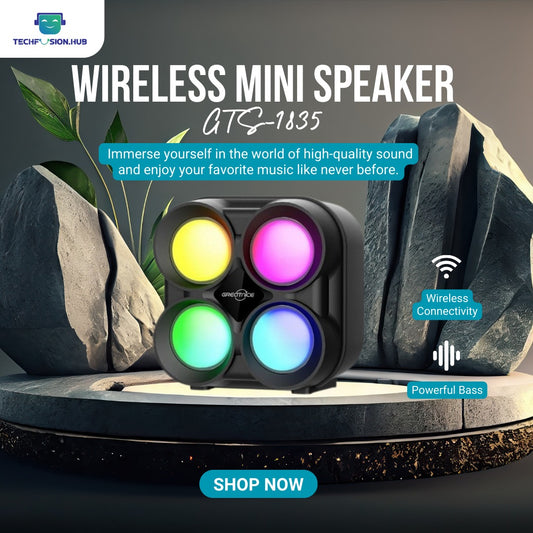 TechFusion.Hub"GTS-1835 5w Sound Bt Speaker Mini Plastic 3 Inch Led Flashlight Usb Wireless Solar Speaker