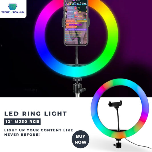 TechFusion.Hub"RGB 26cm Mini Ring Light with 7ft Adjustable Tripod Stand – USB Powered | Multi-Color Modes for Photography, Video & Makeup