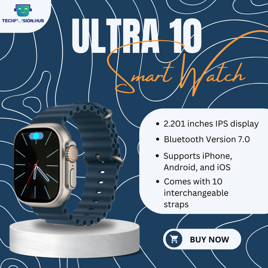 TechFusion.Hub"Ultra 10 Smart Watch with 10 Interchangeable Straps – 2.1" HD Display, Bluetooth Calling, Fitness & Health Tracker
