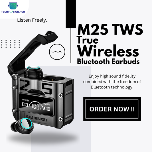 TechFusion.Hub"M25 TWS True Wireless Bluetooth 5.3 Earbuds | HiFi Stereo Sound | Bluetooth Earbuds | Noise Cancelling Wireless Earbuds | Charging Case