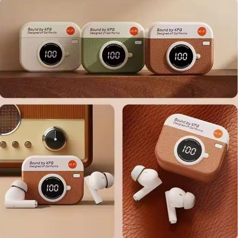 TechFusion.Hub"X73 Retro Camera Leather design TWS earbuds
