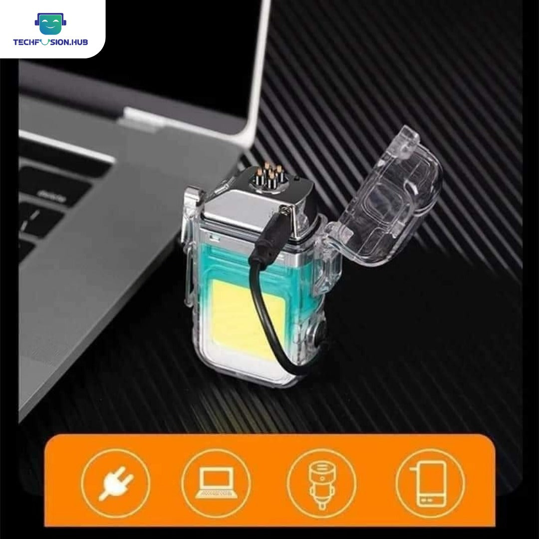 TechFsuion.Hub"Arc Plasma Lighter with LED Flashlight - USB Rechargeable, Windproof, Waterproof, Mini Electric Lighter