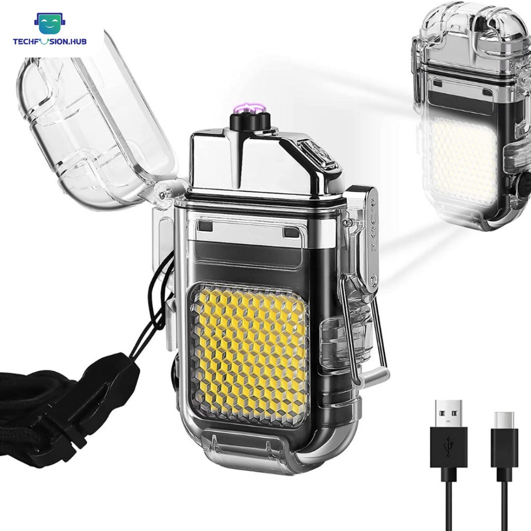 TechFsuion.Hub"Arc Plasma Lighter with LED Flashlight - USB Rechargeable, Windproof, Waterproof, Mini Electric Lighter
