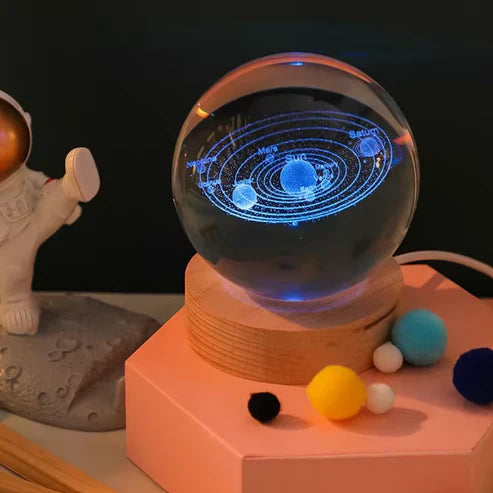 TechFusion.Hub" 3D Crystal Galaxy Ball Night Lamp with Wooden Base
