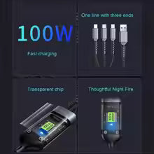 TechFusion.Hub"100w Fast Charging Cable Three-in-one Charging Cable Universal 3 1 Fast Charging Cable with Type-c Micro Usb Connectors for Cell