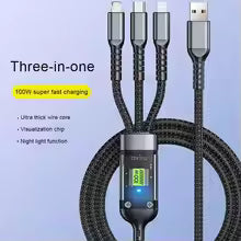 TechFusion.Hub"100w Fast Charging Cable Three-in-one Charging Cable Universal 3 1 Fast Charging Cable with Type-c Micro Usb Connectors for Cell