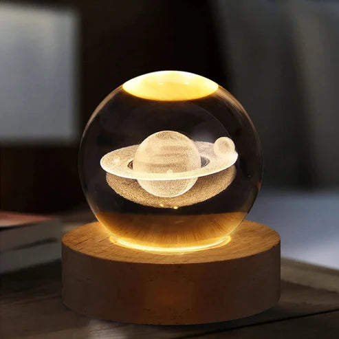 TechFusion.Hub" 3D Crystal Galaxy Ball Night Lamp with Wooden Base