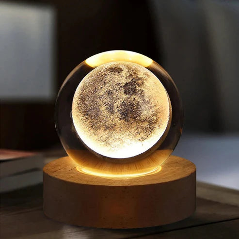 TechFusion.Hub" 3D Crystal Galaxy Ball Night Lamp with Wooden Base